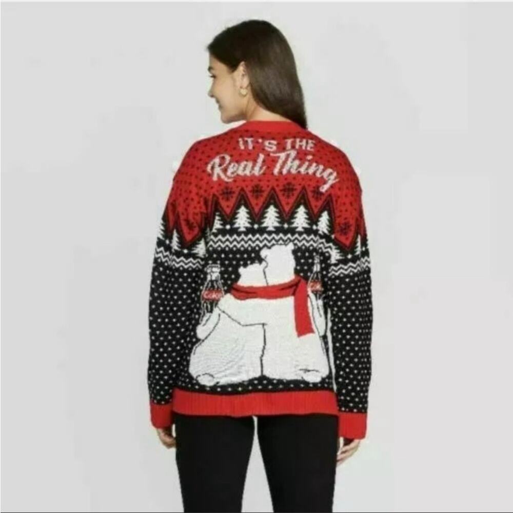 Coca Cola Winter Holiday Christmas Cardigan Sweater Small‎